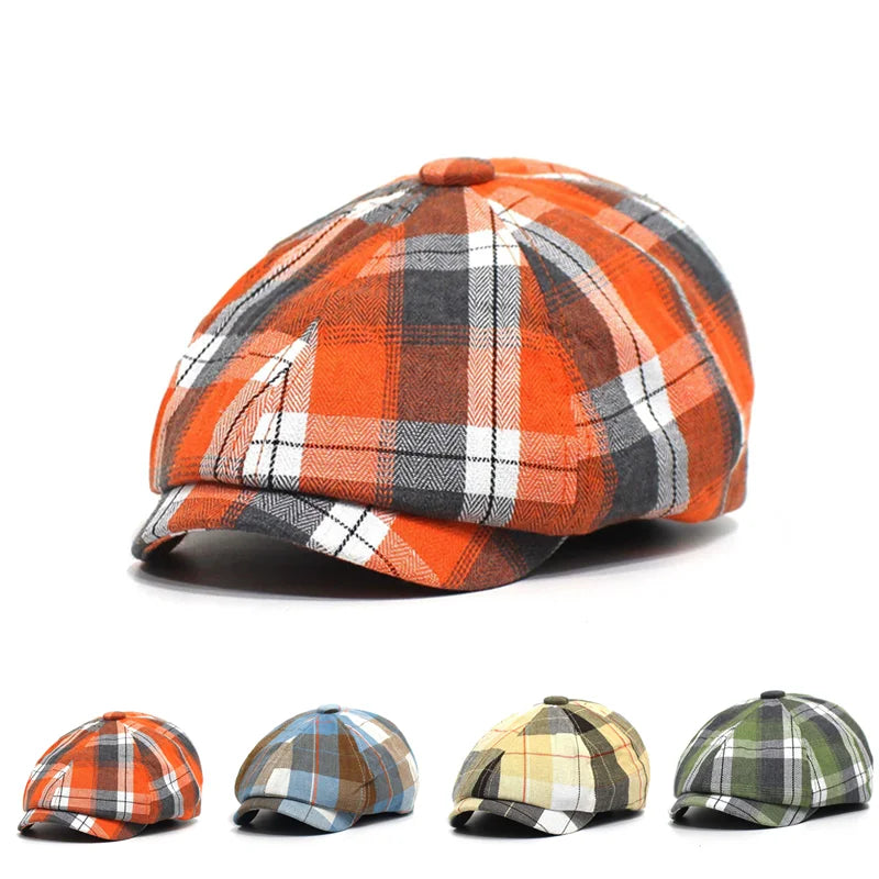 Vintage Plaid Ivy Flat Cap Classic Cotton Newsboy Streetwear Casual Hat