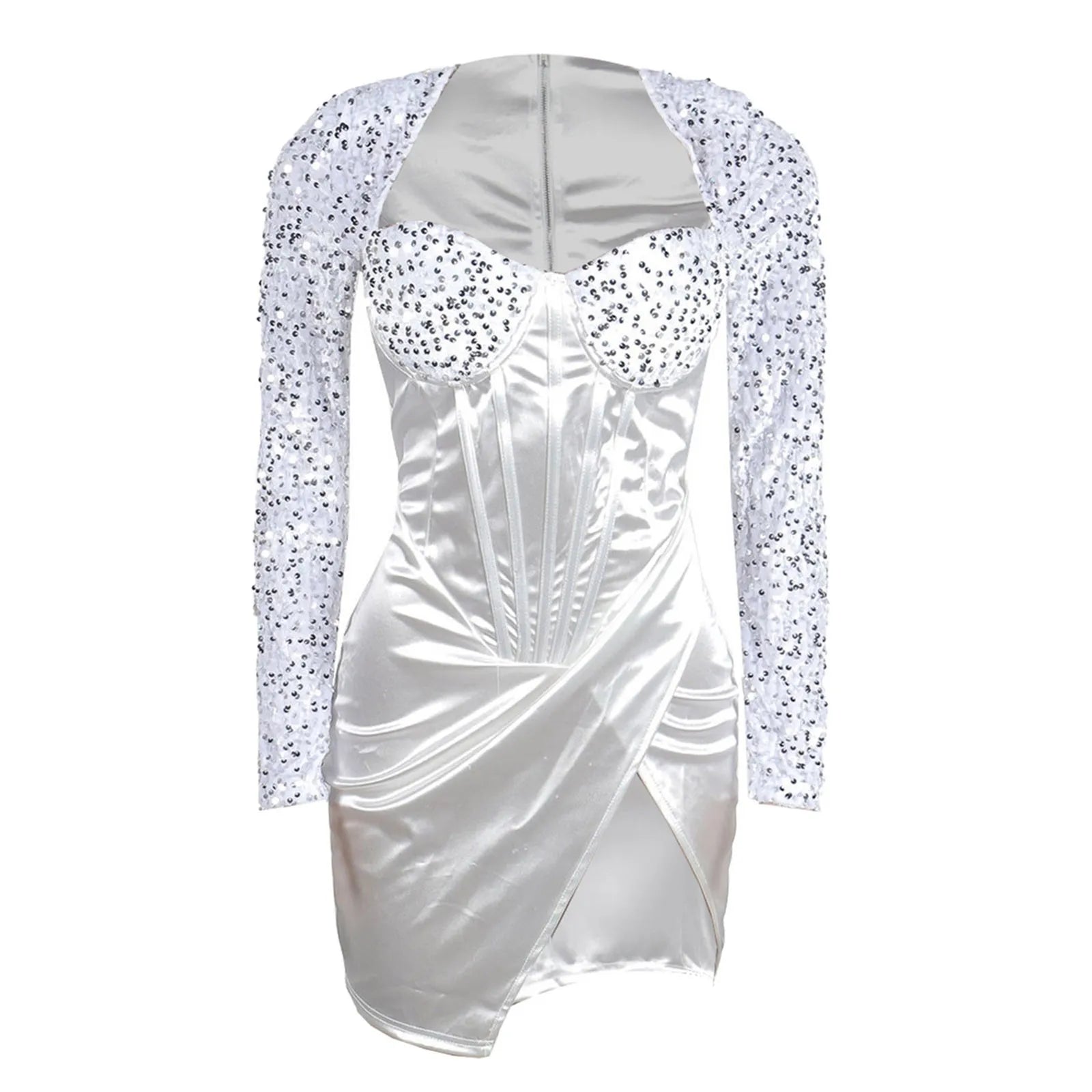 Corset Inspired Long Sleeve Mini Dress With Side Slit Bodycon Silhouette