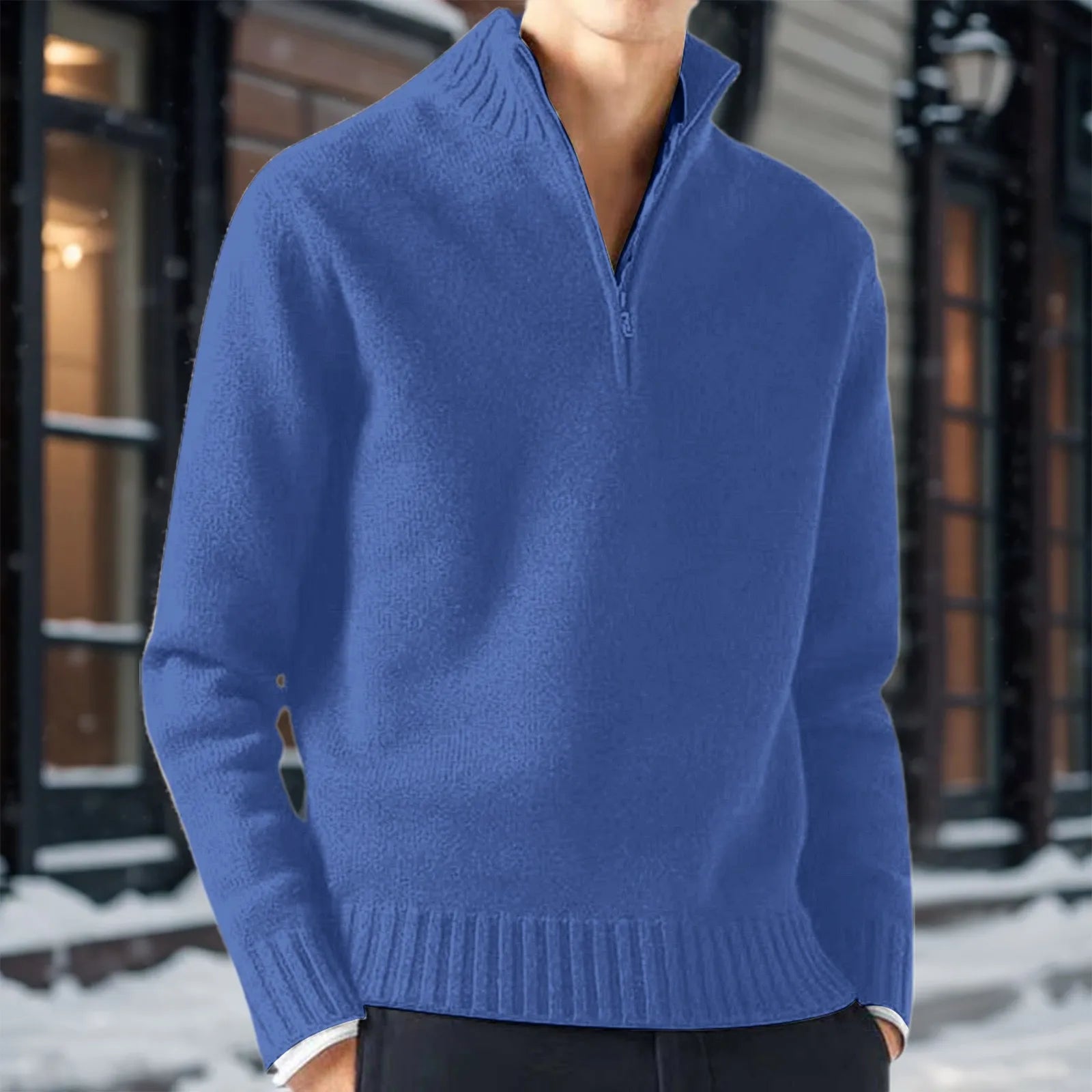 Men's Half Zip Mock Neck Minimalist Knit Casual Sweater Pullover