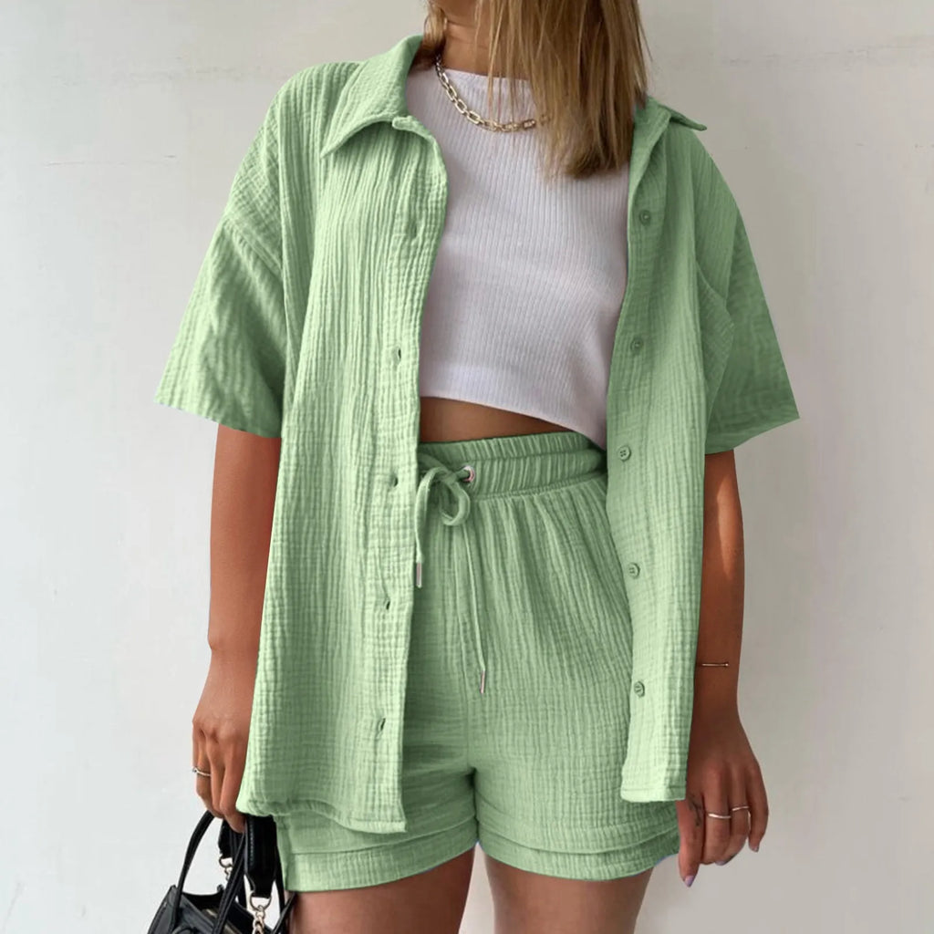 Women's Relaxed Shirt and Shorts Co-Ord Set Contemporary Casual Outfit