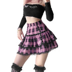 Plaid Tiered Ruffle Mini Skirt Lace Trim Gothic Inspired Alternative Bottom