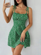 Sunny Yellow Ditsy Floral Mini Dress with Adjustable Shoulder Ties