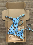 Light Blue and Brown Polka Dot Classic Tie-Side String Bikini Set