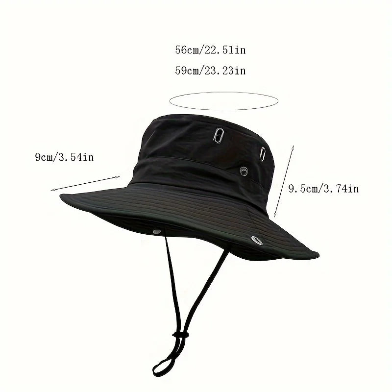 Unisex Wide Brim Bucket Sun Hat with Adjustable Chin Strap for Outdoor Adventures