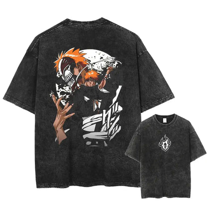 Dark Manga Warrior Oversized Vintage Washed Streetwear Graphic T-Shirt