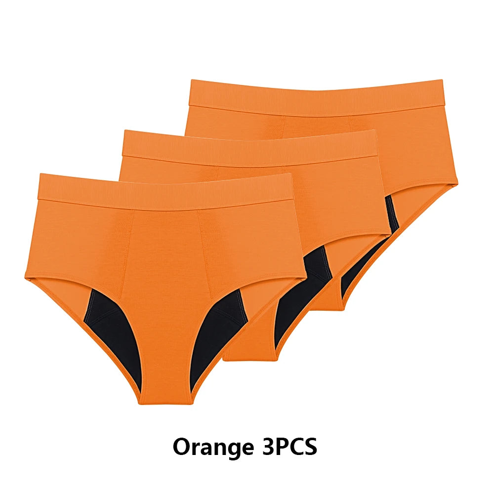 Three-Piece High-Waisted Absorbent Brief Set in Solid Tones