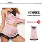 Minimalist Black Two-Piece Camisole and Shorts Set with Delicate Lace Trim