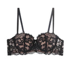 Romantic Half-Cup Balconette Bra with Intricate Floral Lace Overlay