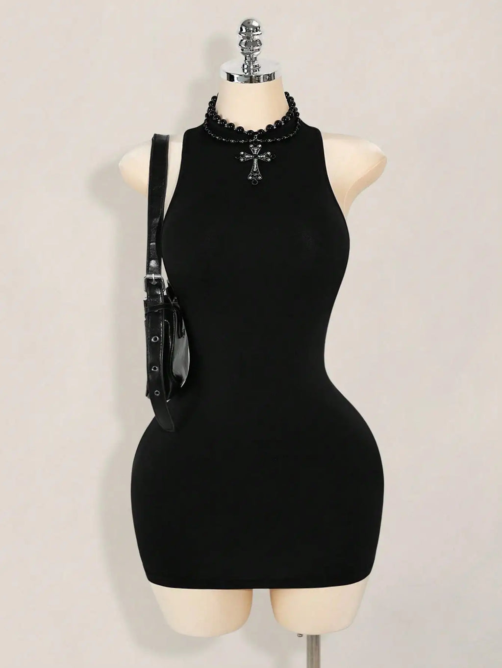 Backless Sleeveless Bodycon Mini Dress with Criss Cross Open Back Detail