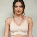 Wire-Free Seamless Nursing Bra with Delicate Lace Trim and Front Ruching