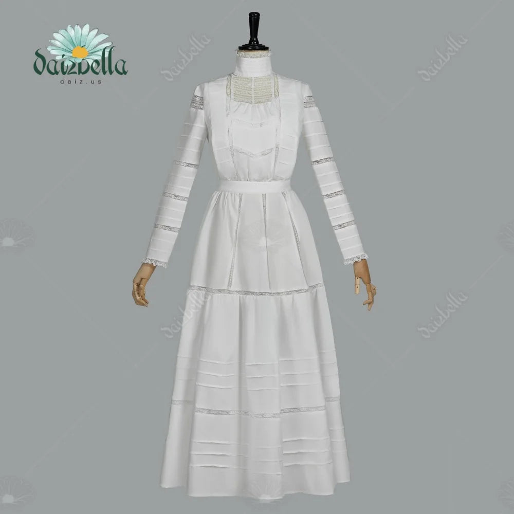 Women's Vintage Inspired High Neck Dress Set with Layered Skirt and Long Sleeve Design