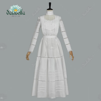 Women's Vintage Inspired High Neck Dress Set with Layered Skirt and Long Sleeve Design