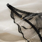Sheer Mesh Unlined Underwire Bra and Panty Set with Botanical Leaf Embroidery