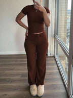 Women's Short Sleeve T-Shirt and Pants Co-Ord Set Relaxed Casual Outfit
