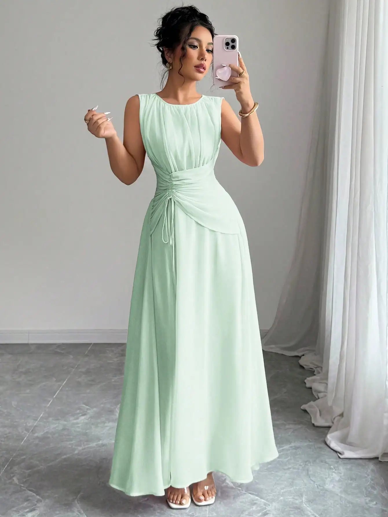 Sleeveless Chiffon Maxi Dress with Flowing A-Line Silhouette and Soft Drape