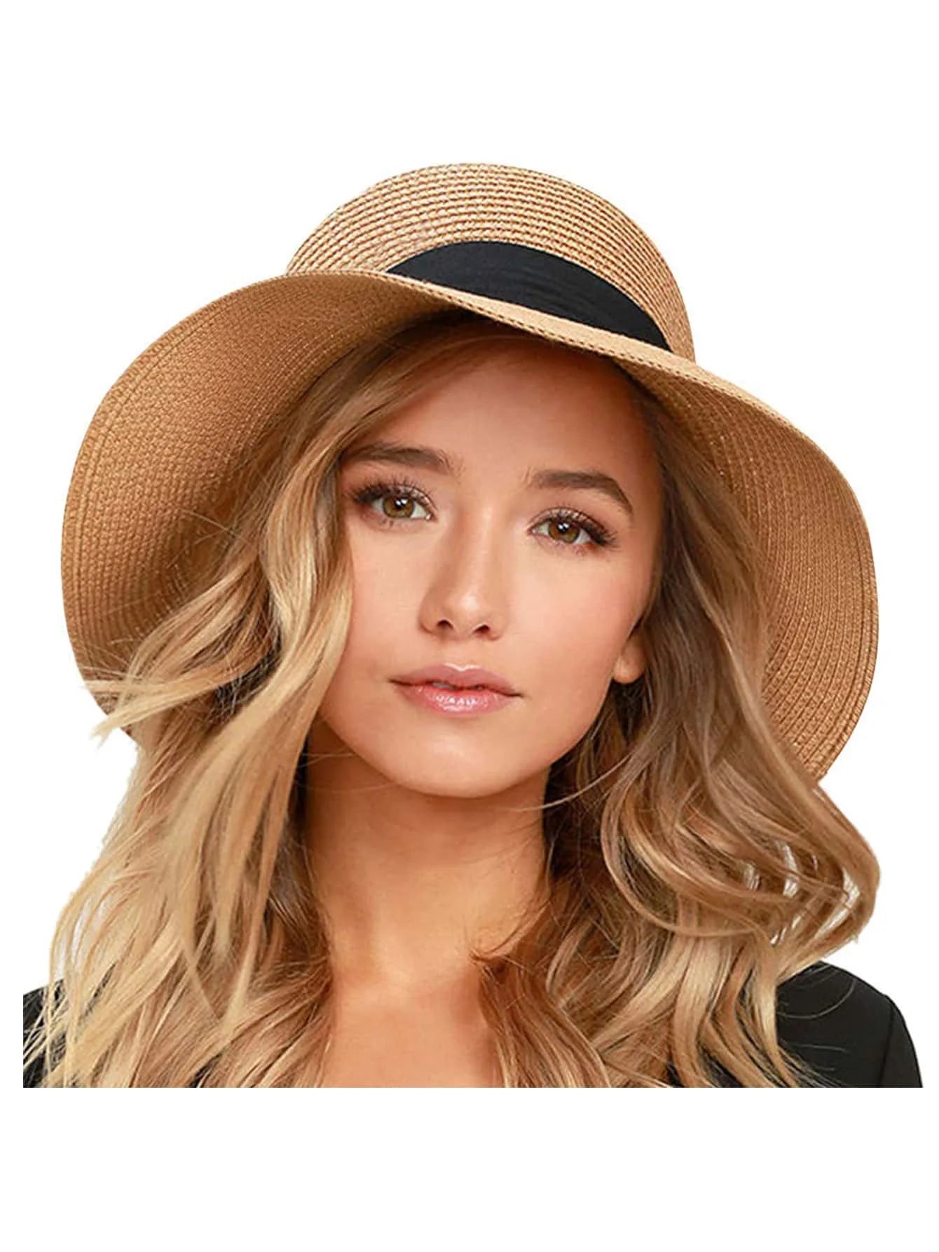 Foldable Wide Brim Straw Sun Hat with Decorative Bow for Beach and Vacation Wear