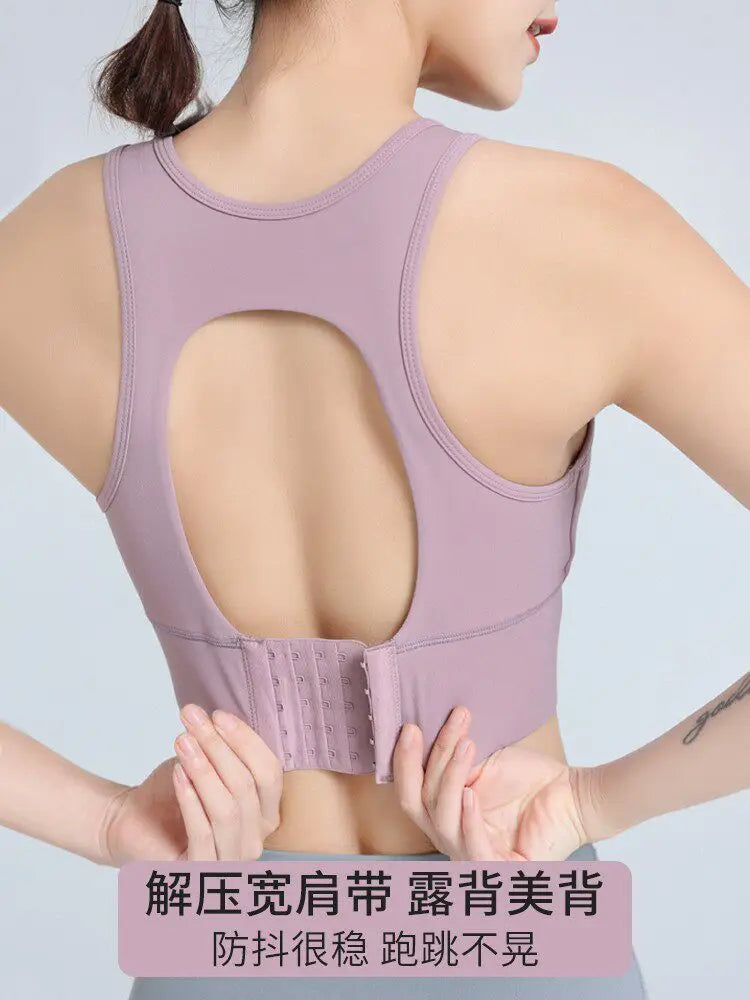 High-Support Plus-Size Sports Bra with Open Keyhole Back and Wide Band