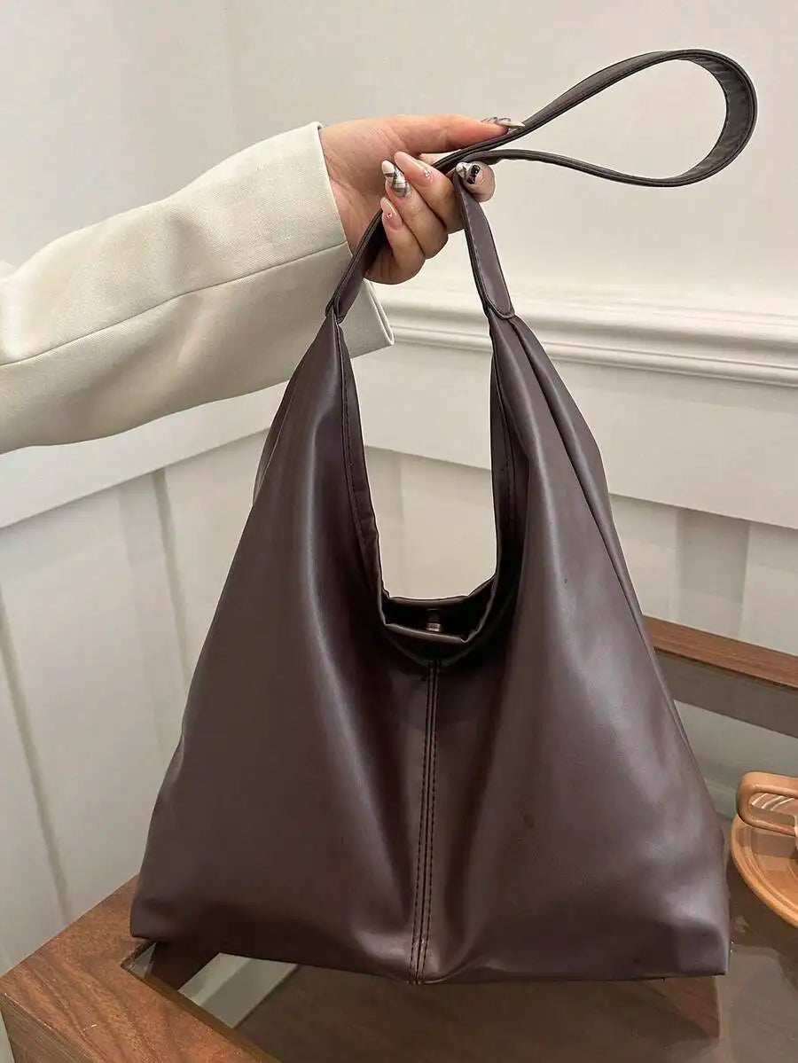 Large Slouchy Faux Leather Hobo Tote Bag with Relaxed Shoulder Design