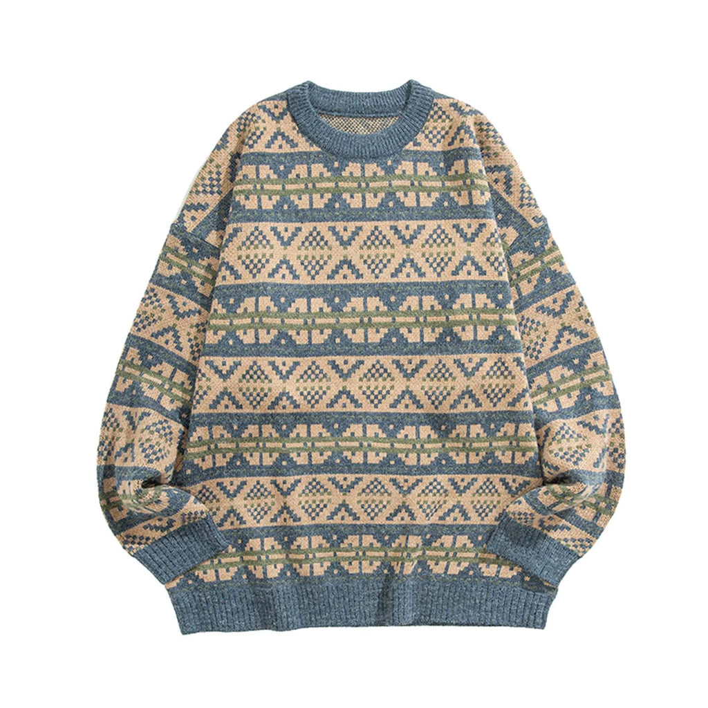Men's Vintage Inspired Pattern Knit Relaxed Streetwear Sweater Pullover
