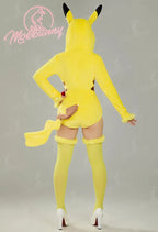 Women's Hooded Plush Romper with Animal Ear Hood, Tail and Matching Thigh-High Socks