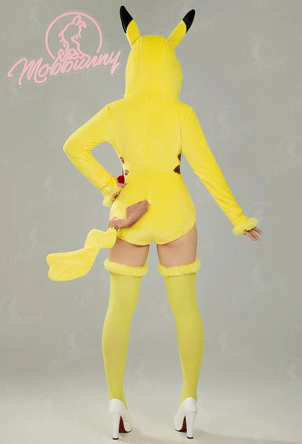 Women's Hooded Plush Romper with Animal Ear Hood, Tail and Matching Thigh-High Socks