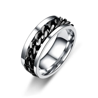 Rotating Chain Band Ring Punk Alternative Statement Fashion Jewelry