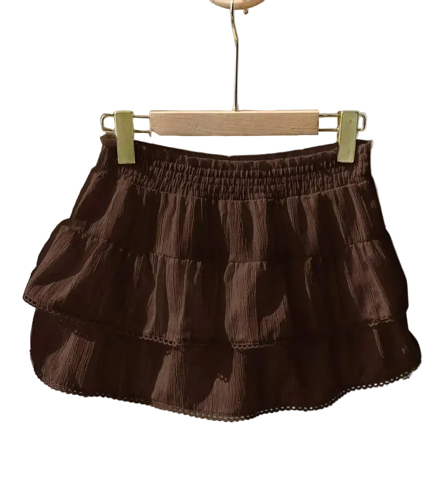 Tiered Ruffle Mini Skirt with Lace Hem Lightweight A-Line Design