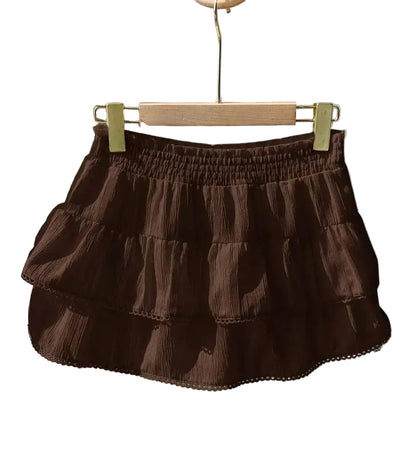 Tiered Ruffle Mini Skirt with Lace Hem Lightweight A-Line Design