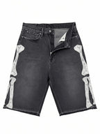 Men's Vintage Washed Denim Shorts with Relaxed Fit and Embroidered Streetwear Style