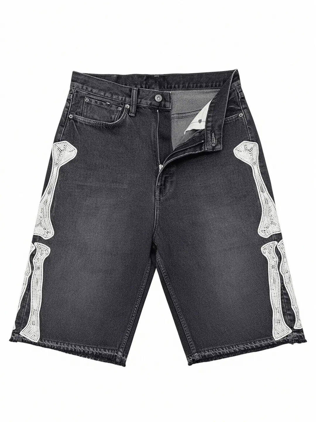 Men's Vintage Washed Denim Shorts with Relaxed Fit and Embroidered Streetwear Style