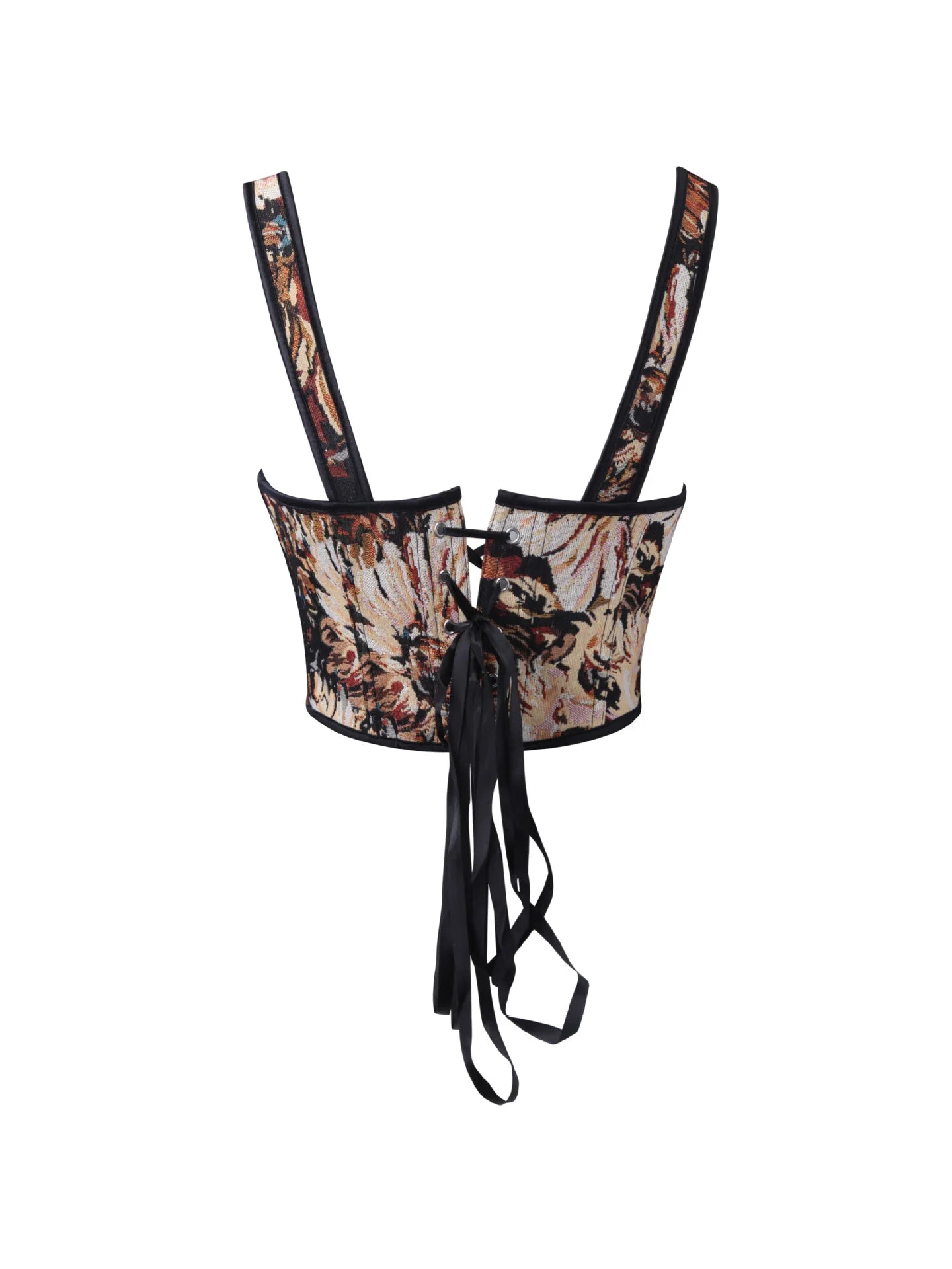 Floral Jacquard Corset Top with Sweetheart Neckline and Lace-Up Straps