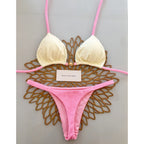 Pastel Blue Triangle Bikini with Textured Yellow Contrast Straps