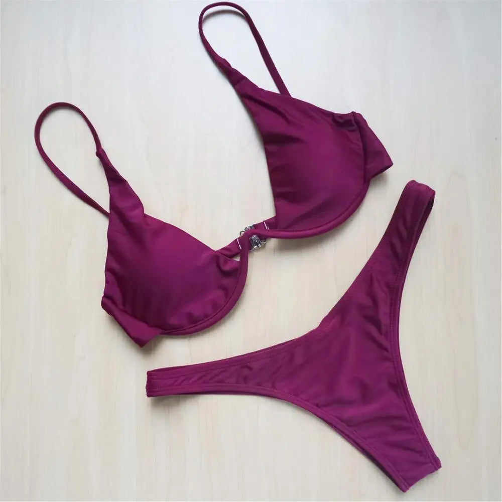 Vibrant Neon Green V-Bar Underwire Bikini with High-Cut Silhouette