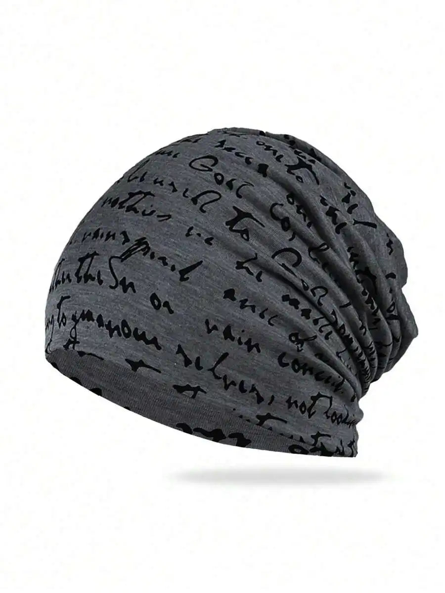 Script Pattern Polyester Knit Beanie for Contemporary Casual Streetwear Winter Everyday Fashion Style
