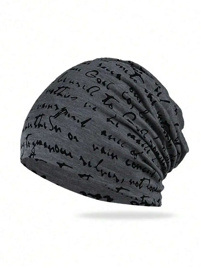Script Pattern Polyester Knit Beanie for Contemporary Casual Streetwear Winter Everyday Fashion Style