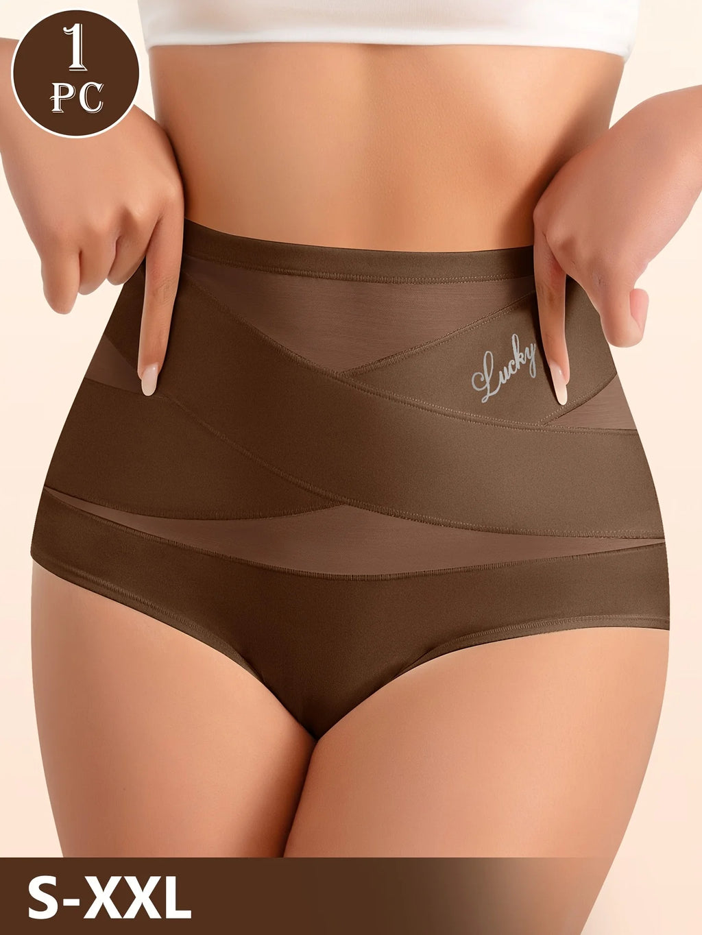 High-Waisted Geometric Mesh Panel Brief with Solid Base