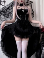 Dark Gothic Corset Dress with Dramatic Cape Alternative Fashion Styling