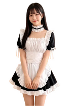 Classic Black and White Lolita Maid Dress with Ruffled Apron and Puff Sleeves