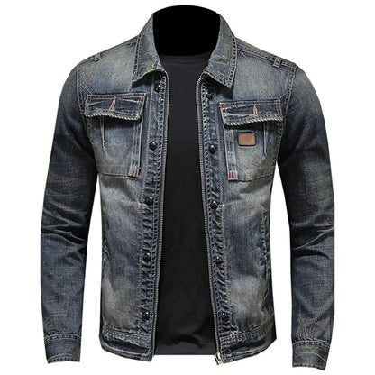 Vintage Washed Denim Layered Hooded Jacket with Padded Streetwear Outerwear Design