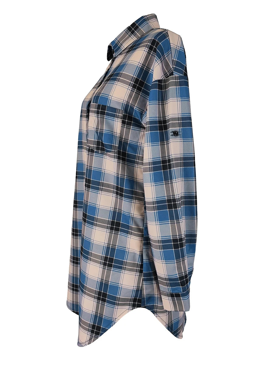 Oversized Heritage Plaid Button-Down Shirt with Curved Hem