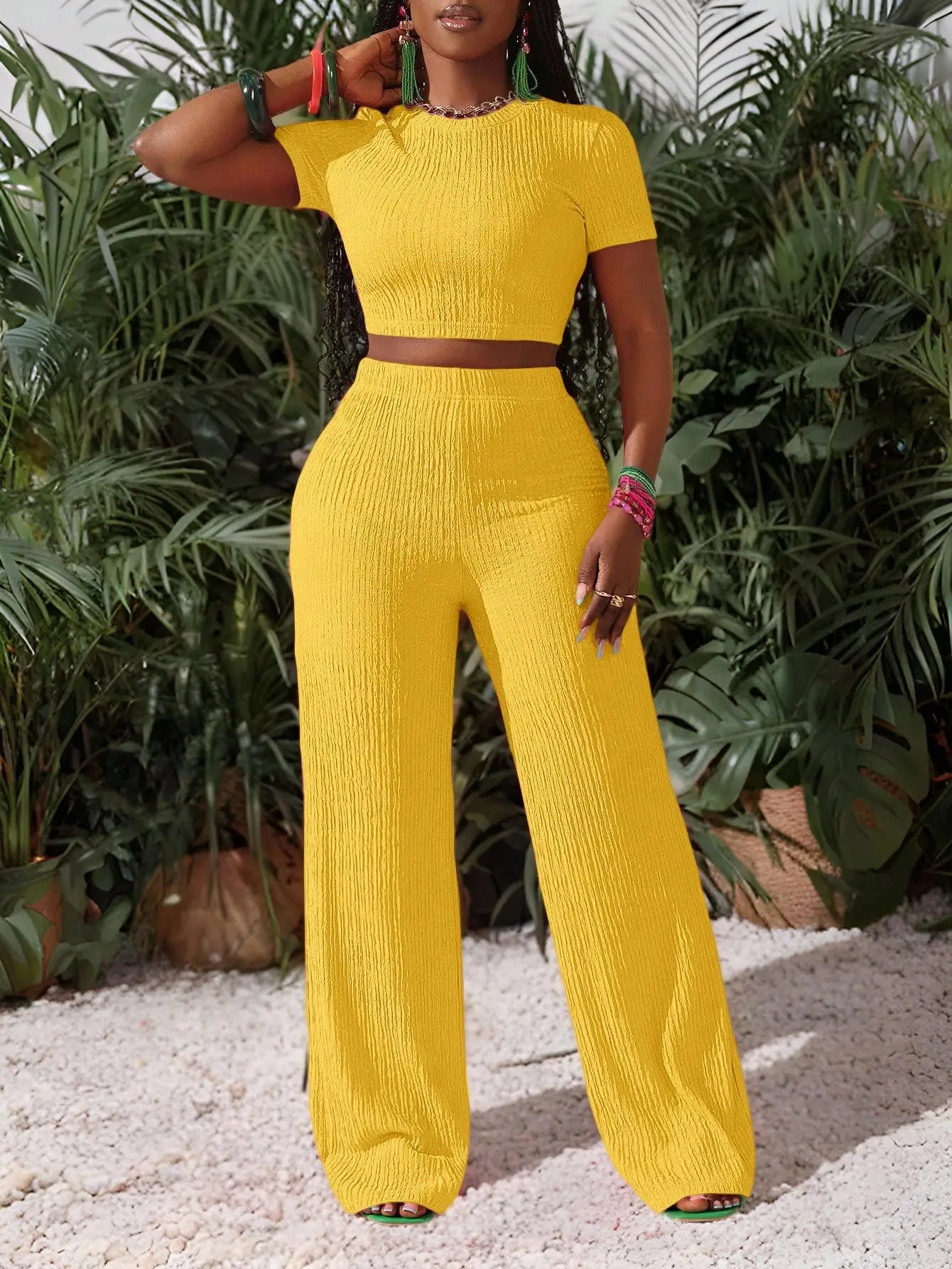 Women's Knit Crop Top and Wide Leg Pants Co-Ord Set