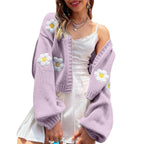 Women's Floral Knit Cardigan Relaxed Fit Contemporary Layering Sweater