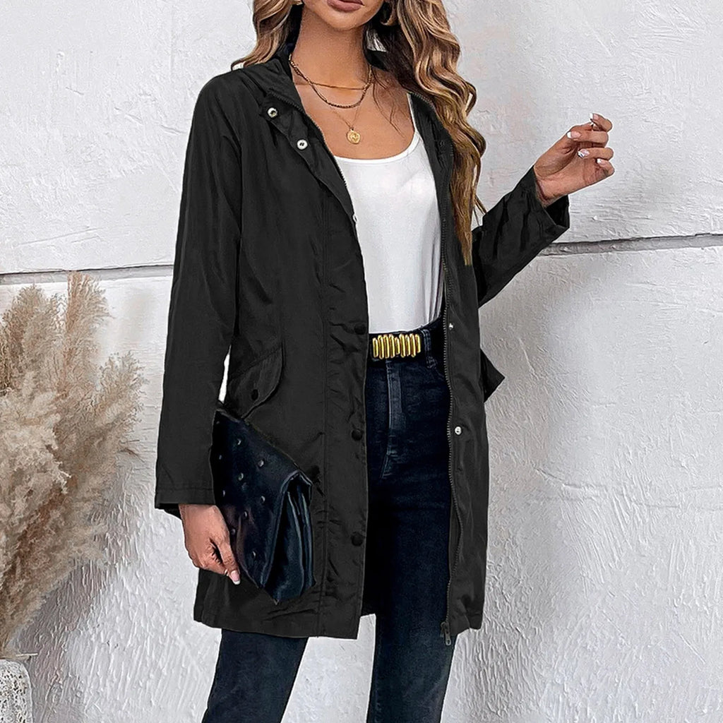 Women's Lightweight Hooded Zip-Up Windbreaker Jacket with Relaxed Streetwear Inspired Silhouette