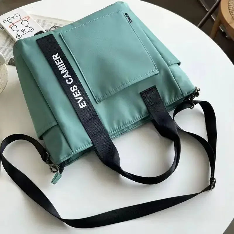 Large Capacity Nylon Tote Bag with Utility Pockets Casual Everyday Design