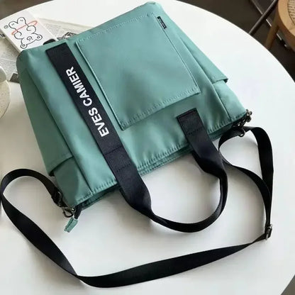 Large Capacity Nylon Tote Bag with Utility Pockets Casual Everyday Design