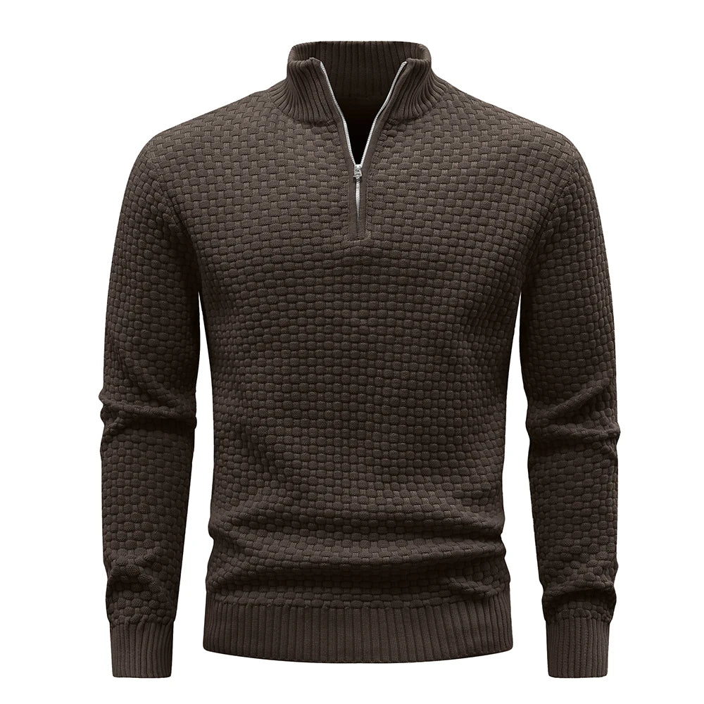 Men's Quarter Zip Mock Neck Textured Knit Casual Sweater Pullover