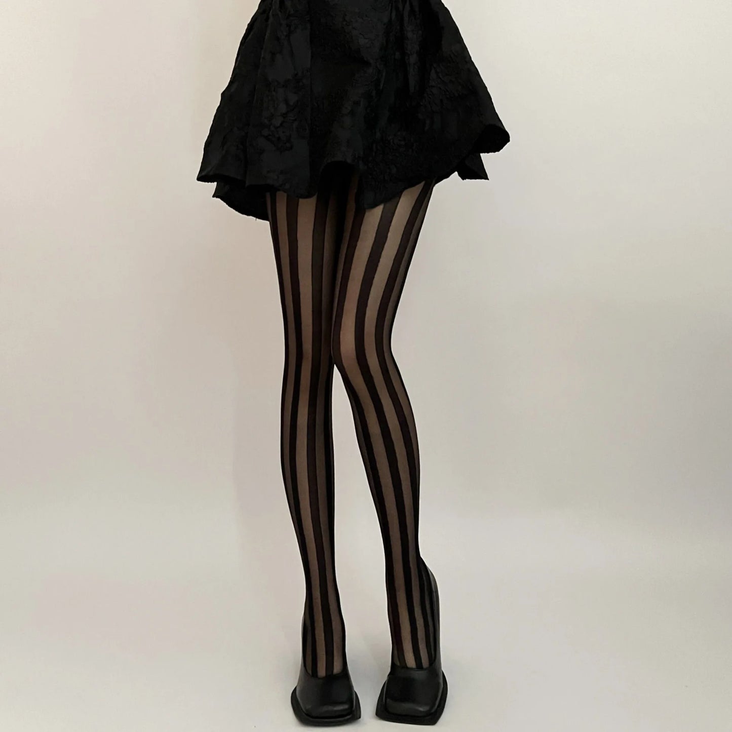 Vertical Stripe Sheer Thigh High Stockings with Lightweight Stretch Knit Over-the-Knee Design