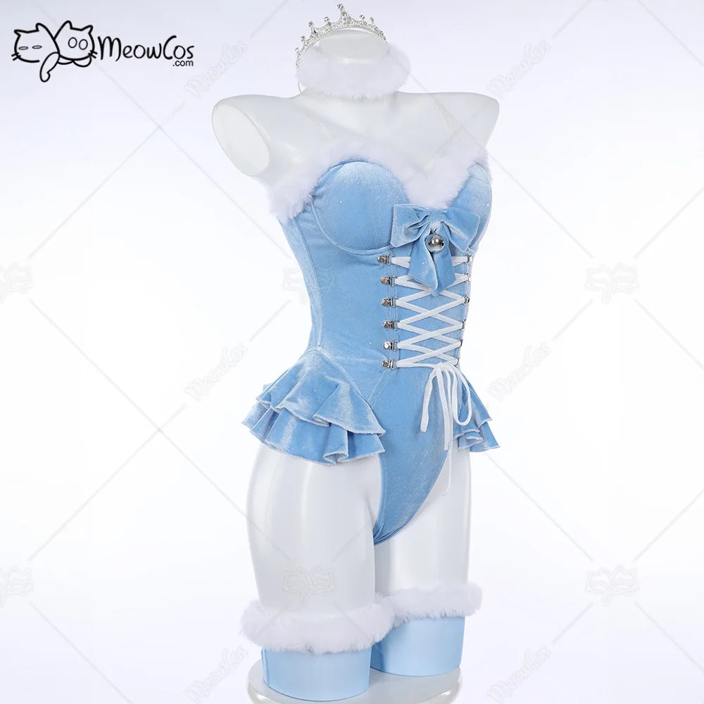 Women's Velvet Hooded Bodysuit Set with Lace-Up Front, Cape and Matching Accessories
