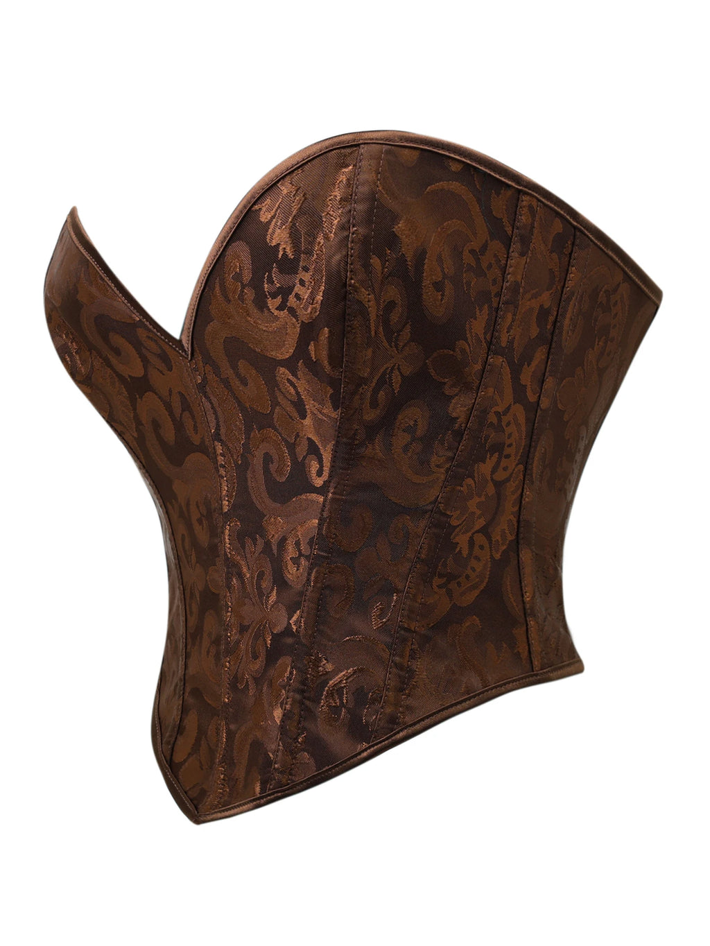 Regal Bronze Floral Jacquard Overbust Corset with Plunging Sweetheart Neckline