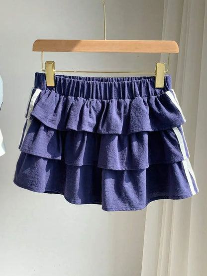 Tiered Ruffle Mini Skirt with Lace Hem Lightweight A-Line Design